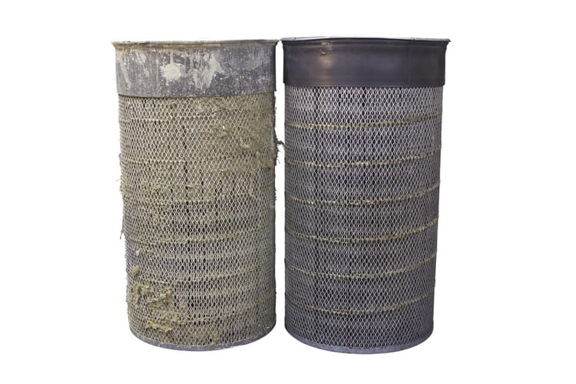 Photo of industrial air filters before and after cleaning